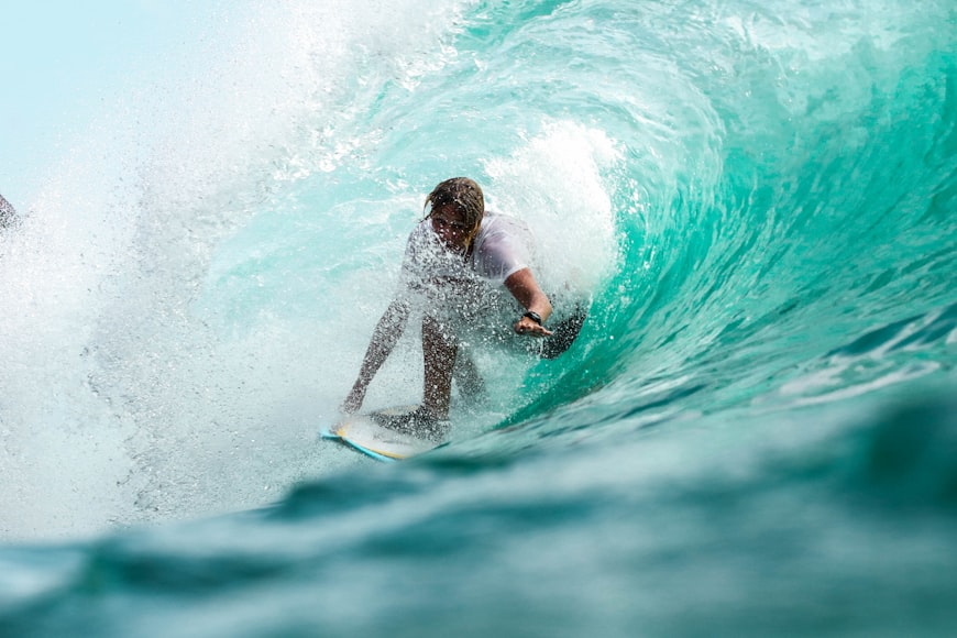 Perfect barrel wave breaking with beautiful blue water